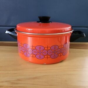 70s‎ Orange and Purple Enamel Cooking Pot